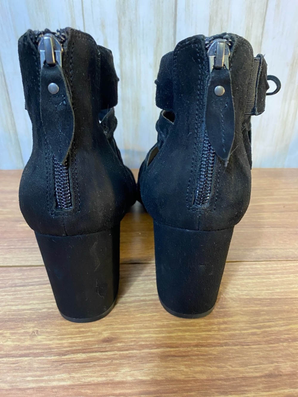 Earthies Black Suede Lace-Up Strappy Block Heel Sandals - Picture 5 of 5
